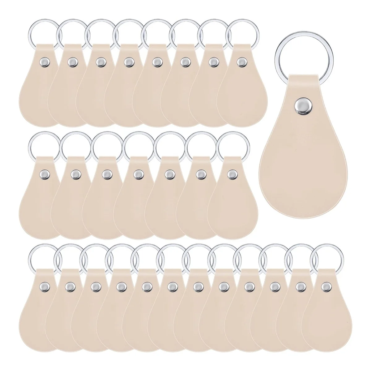 Kit de llaveros de cuero de 30 piezas para manualidades DIY, llaveros de cuero PU en blanco con remaches y llaveros para grabar llaveros