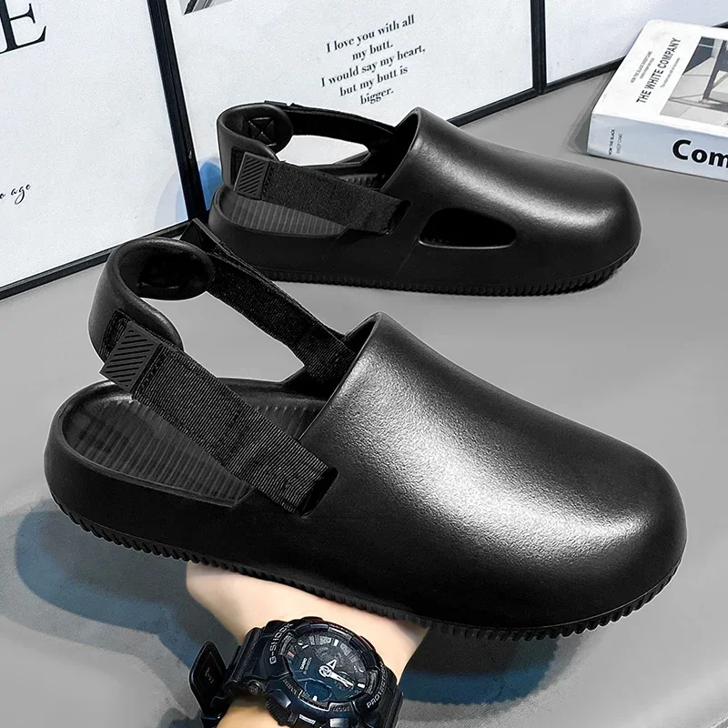 Fashion Mens Sandals Waterproof Oil Proofing Chef Shoes Nurse Doctor Casual Shoes Comfort Beach Slippers Non-slip Garden Shoes