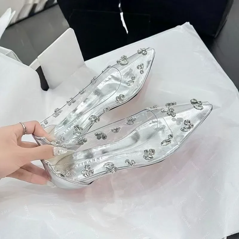 2026 Transparent PVC Rhinestone Flat Shoes Sexy Pointed Red Sole French Single Shoes Women's Crystal Shoes view 2