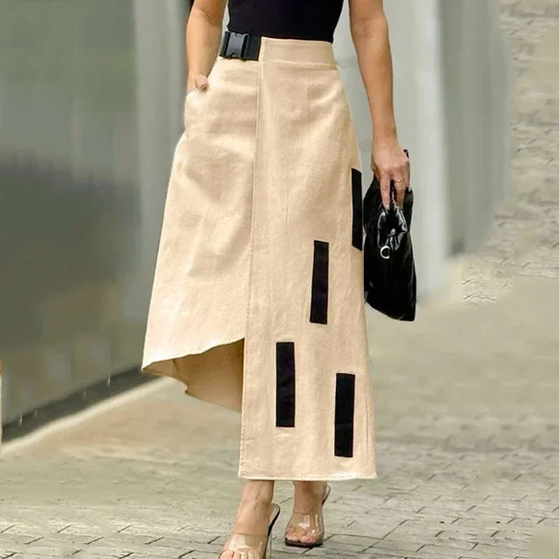 

Women's Fashion Solid Color Asymmetric Maxi Skirt High Waist Irregular Hem Loose High Waist A-Line Casual Office Long Skirts