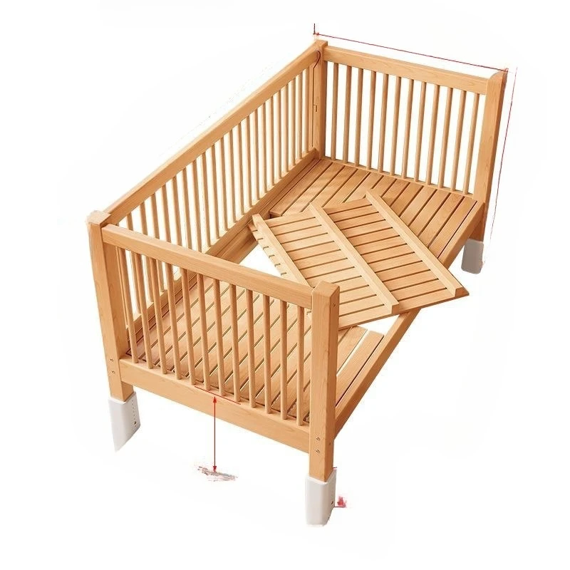 

Children's splicing bed, widened edge, lifting guardrail men's solid wood baby bed