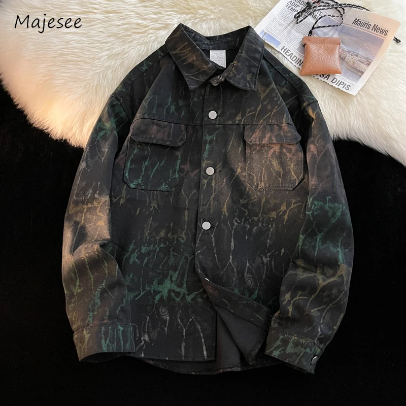 Baggy Jackets Men Printing All-match Smart Casual Minimalist European Style Retro Washed Stylish Harjuku Teenagers Spring Autumn