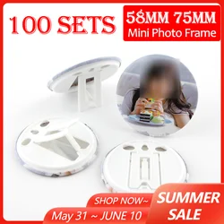 100Sets 75mm 58mm DIY Mini Photo Frame Button Badge Parts Round Tinplate Photo Frame for Manual Press Machine DIY Making