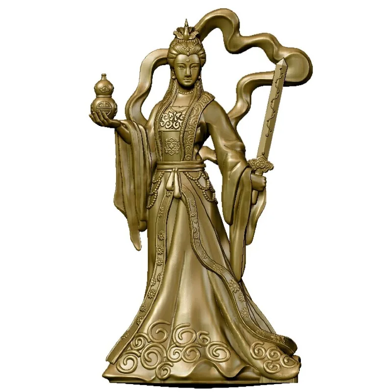 Brass Statue of The Goddess of The Nine Heavens—Pocket-Sized Figurine for Study, Tea Room and Home Decor