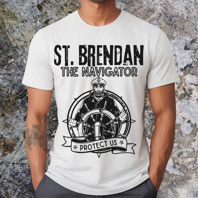 سانت بريندان الملاح للجنسين بحار نمط تي شيرت حماية لنا سلتيك سانت قميص الأيرلندية الكاثوليكية هدية بحري الإيمان فستان القمم #1