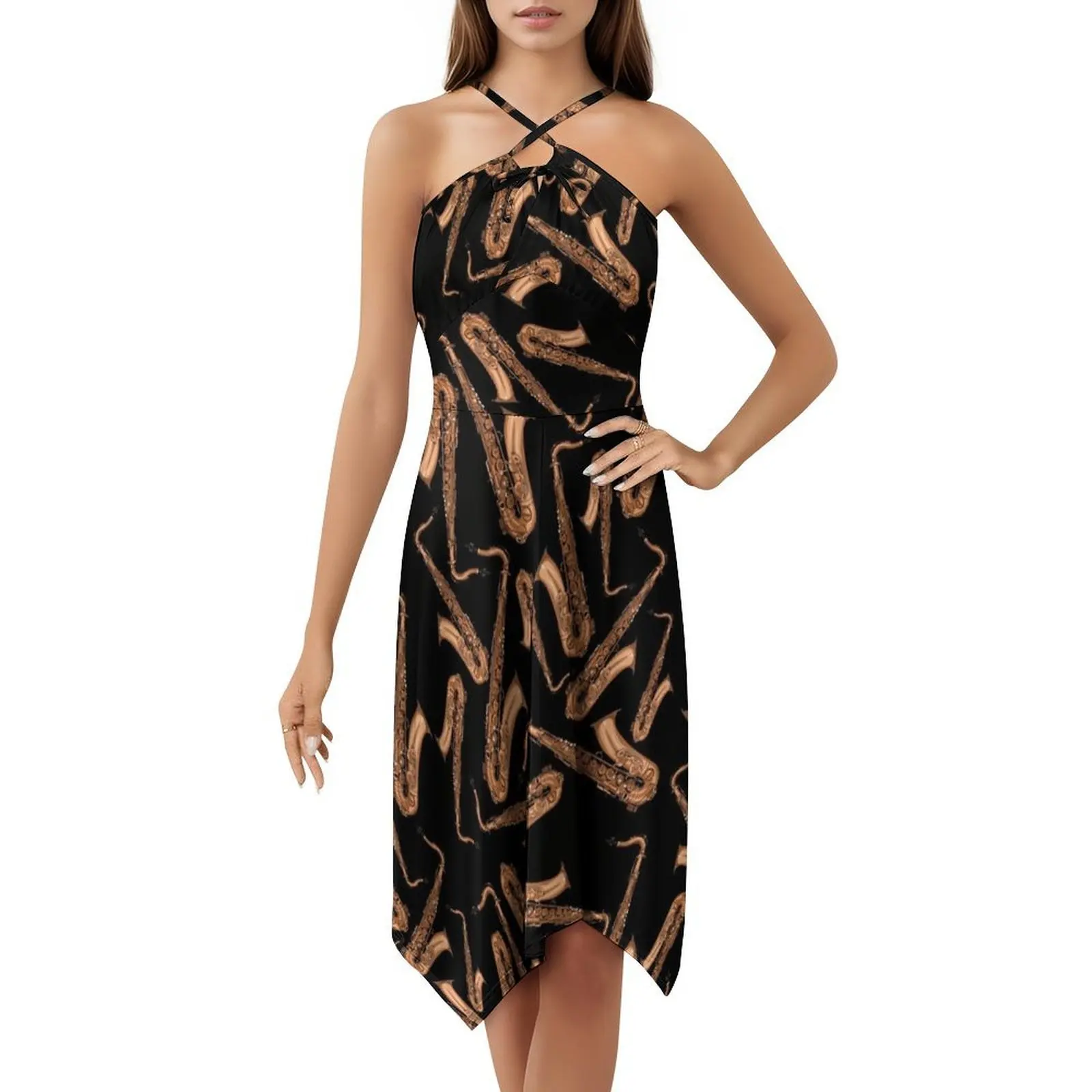 تينور الساكسفون آلة موسيقية نمط أسود المرأة الهيب هوب الشارع الشهير فستان الرسم طباعة ملابس للنادي الحفلات Jasmijndeklerk