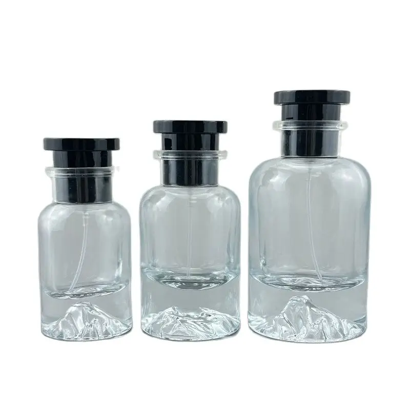 5pcs Transparent Glass Bottles Perfume Refillable Vials Black Cap Crimp Pump 30ml 50ml 100ml Empty Thick Atomizer Spray Bottle