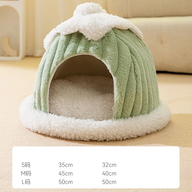 Foldable Dog House for Cats and Small Dogs Enclosed Warm Plush Sleeping Nest Bed with Removable Cushion Indoor Pet Cave Bed Tent