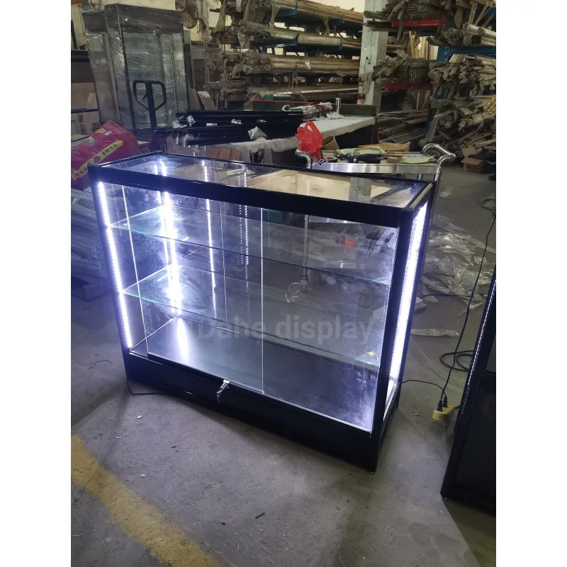 Custom. متجر بيع بالتجزئة الأثاث عرض زجاجي قابل للقفل مع حالات عرض ضوء LED متجر الدخان