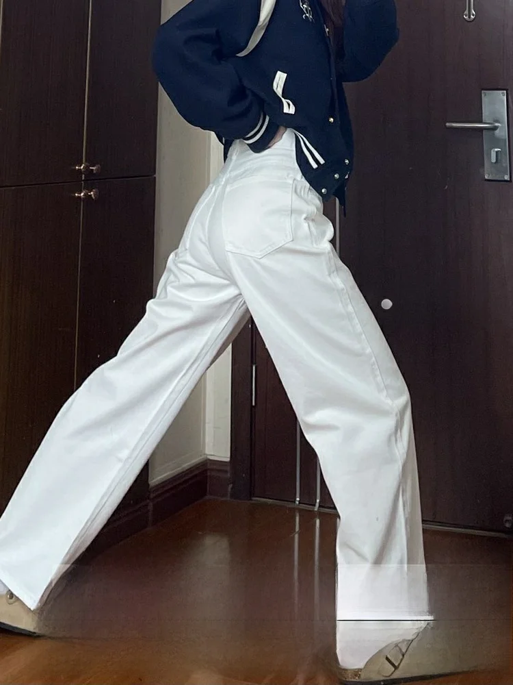 

Джинсы женские белые с высокой талией, широкие, свободные, драпированные, в пол, прямого кроя, в стиле ретро, осень-зима, новинка