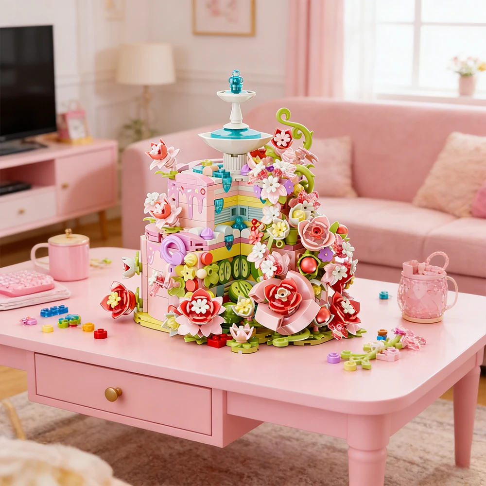

Cake Rose Flower Building Blocks Set No Light Moc Children DIY Colorful Birthday Gift Kids Brick Toys Eternal Flowers Home Decor
