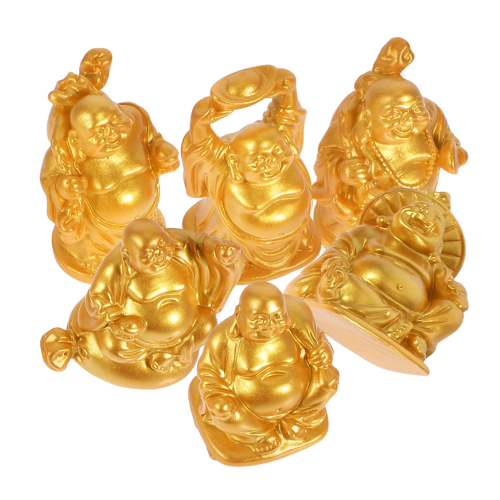 

6pcs Smiling Buddha Statue Mini Happiness Figurine Resin Feng Shui Decor Prosperity Wealth Accessories Spiritual Zen Garden