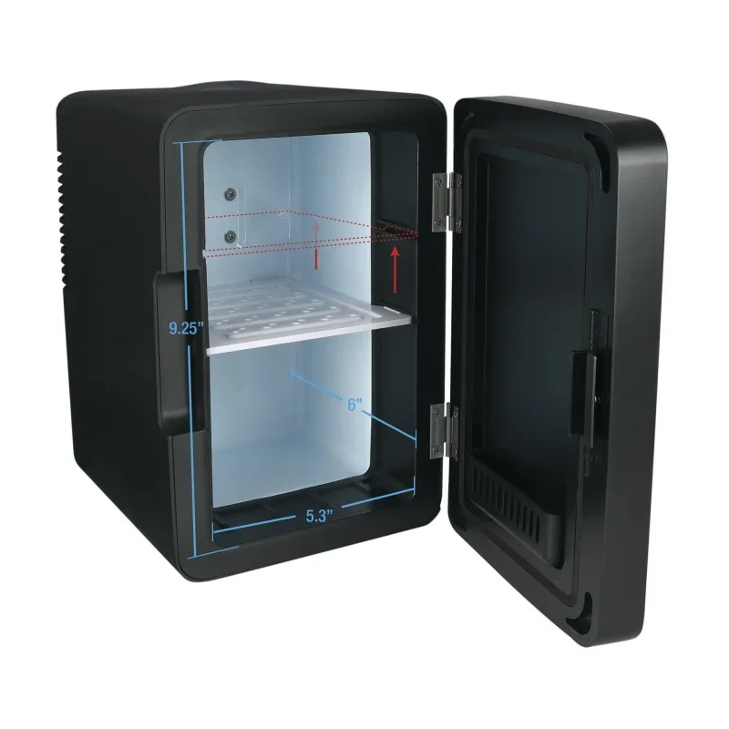 Персональный охладитель, освещенный мини-холодильник для напитков со стеклянной навесной дверью, ёмкость 6 литров, новый, черный