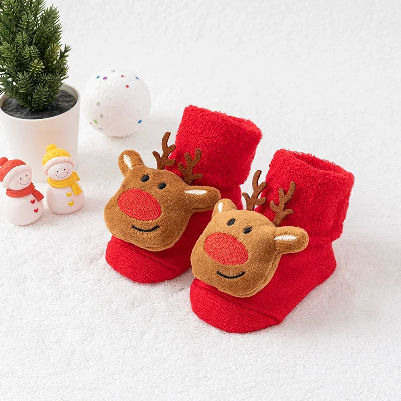Cute Santa Claus Doll Knitted Newborn Baby Sock Toddler Soft Cartoon Snowman Deer Warm Floor Shoes Girl Infant Boy Mid Sock 0-3T