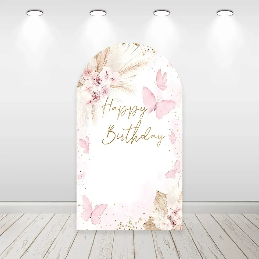 Mehofond Custom 2-Sided Butterfly Flowers Girl Birthday Party Baby Shower Covers Chiara Arch Background Decor Backdrop Photo