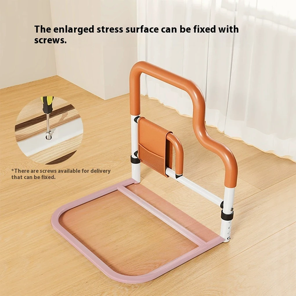 U-shaped Adjustable Height Bedside Rail, Wake-Up Assist Device, Bed Guard Frame with Storage Pockets Elderly Bedside Armrests