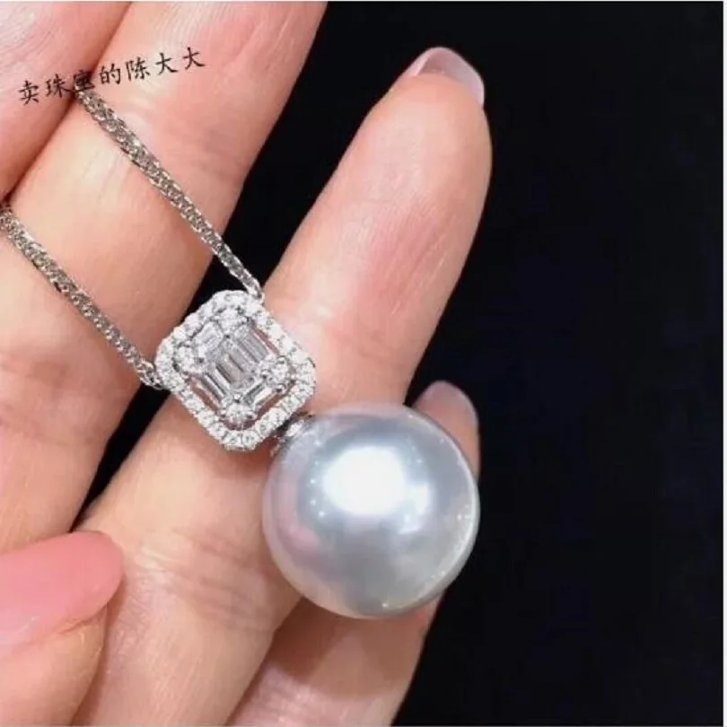 

Elegant AAAAA11-12mm Japanese Akoya ROUND white pearl pendant Necklace 925s