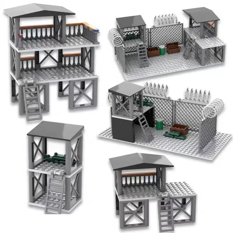 WW2 Building Blocks Compatible Soldier Figures Military Base POW Camp Blocks Weapons Construction MOC Bricks Toys for Boys Gifts