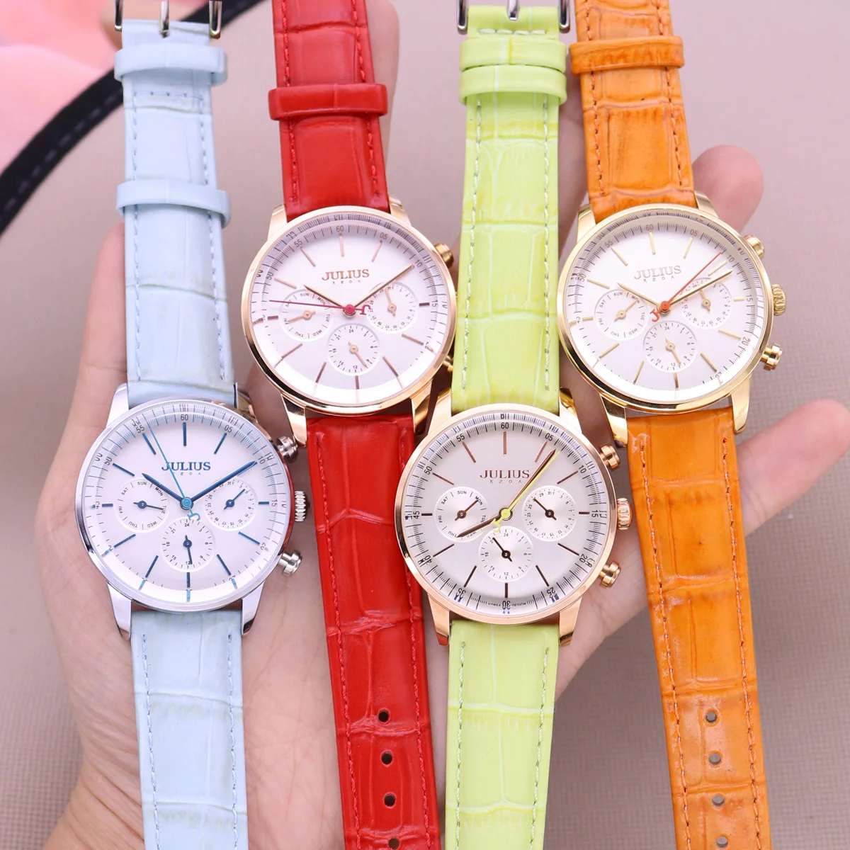 Sale Multi-function Julius Women\'s Lady Wristwatch Hours Sport Real Leather Student Girl Valentine Birthday Gift Box