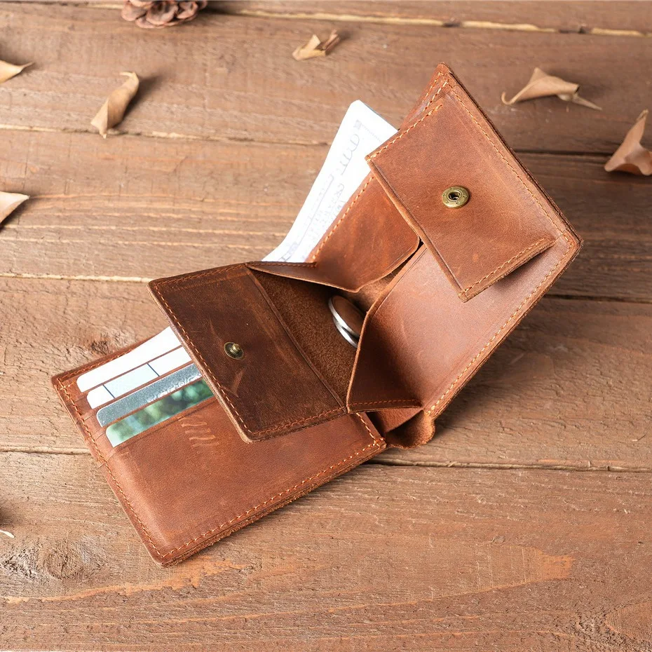 NT010 Cow Leather Men Wallets with Coin Pocket Vintage Male Purse Function Brown Genuine Leather Men Wallet with Card Holders