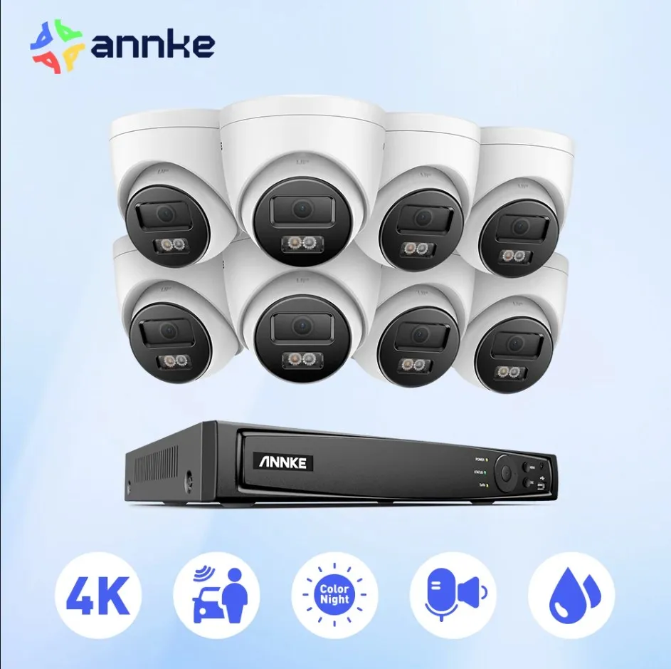 

видеорегистратор Система видеонаблюдения ANNKE 4K Ultra HD POE, 8 каналов, сетевой видеорегистратор с камерой безопасности 8 Мп, комплект видеонаблюдения с функцией записи звука, 4K Ip-камеры