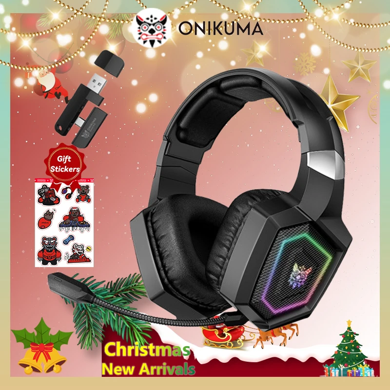 ONIKUMA GT806 Tri-Mode Gaming Headset with Detachable Microphone for PS4, PC, Mobile Devices, 2.4GHz Wireless 5.3 Dual Gaming He