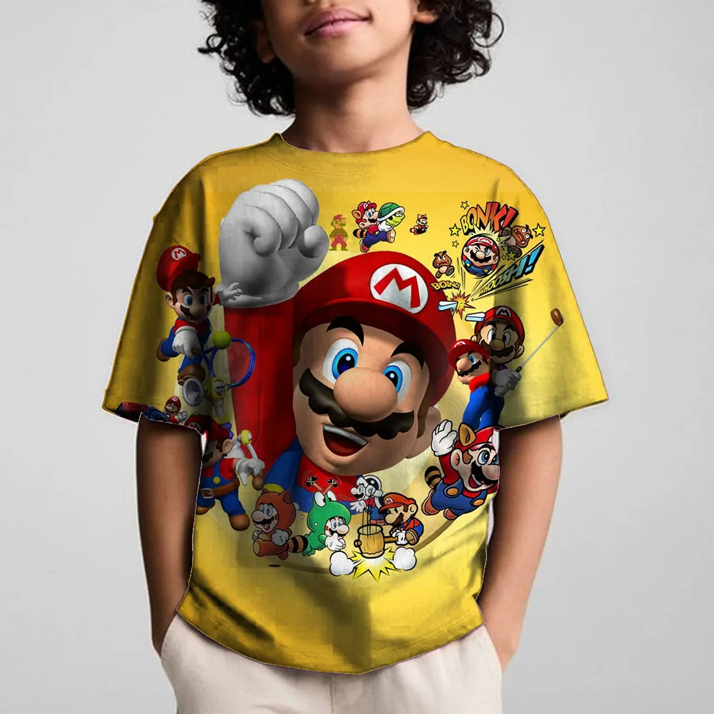 Anime Super Mario Disney T Shirt 1-14year Summer Fashion Casual T-shirt Boy Girl Unisex Children\'s Clothing Tshirt tops