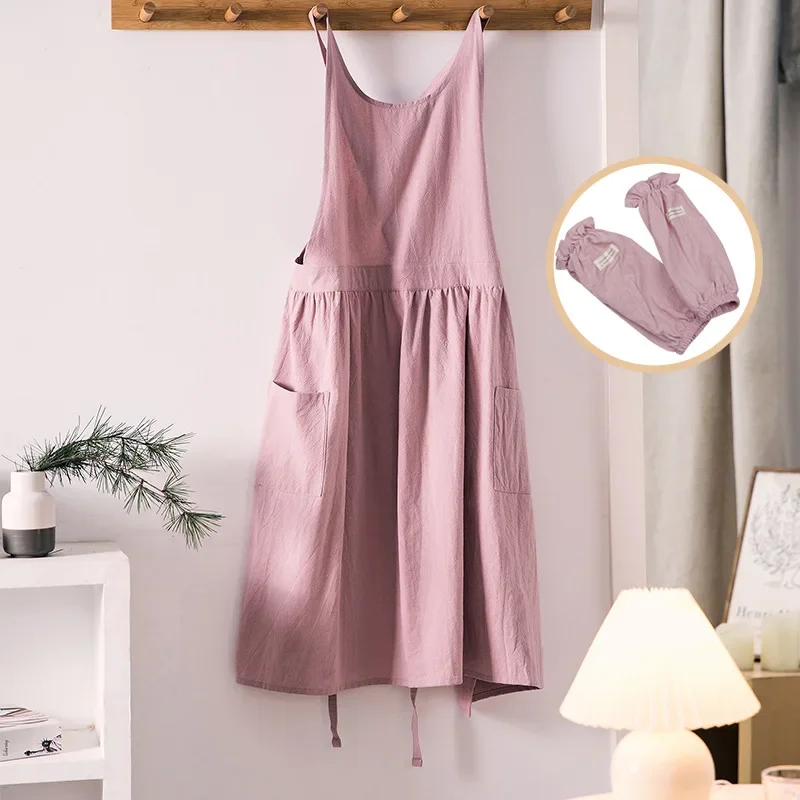 

Краткий фартук с круглым вырезом, домашний кухонный фартук из хлопка и льна, противообрастающий и износостойкий фартук, цветочный магазин, повседневная рабочая одежда