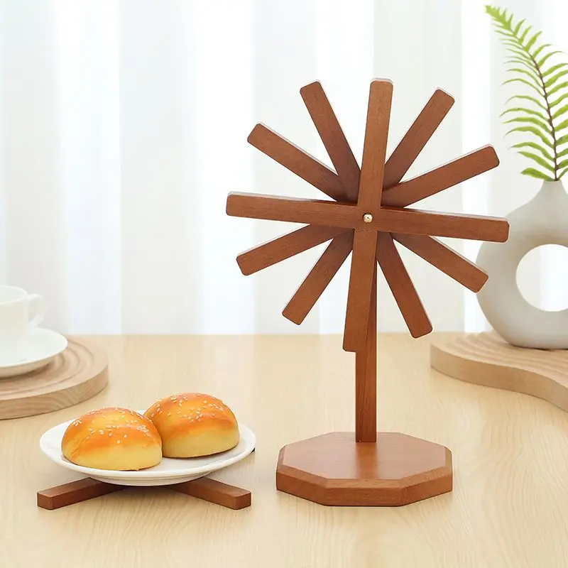 Solid wood coaster Multifunctional wooden placemat Coaster Insulation mat Household decoration Windmill ornament Bowl mat
