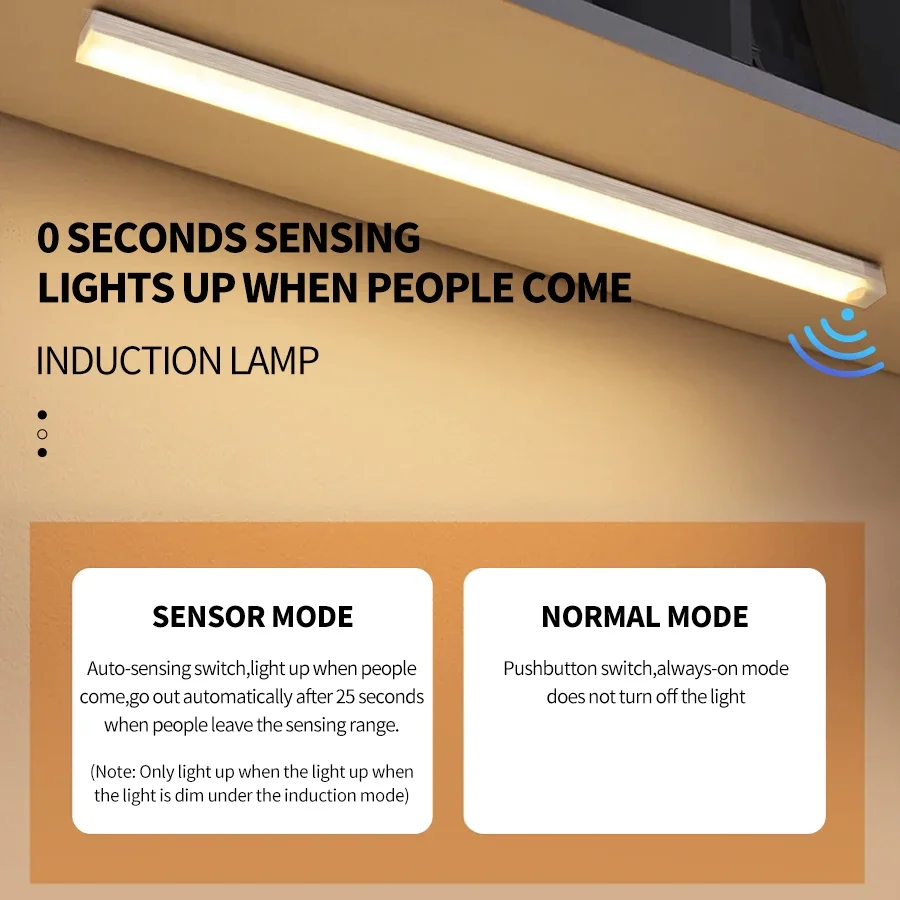 LED Motion Sensor Light Wireless Night Light Rechargeable Long Strip Bar Lamp for Kitchen Cabinet Wardrobe Bedside Staircase - view 3