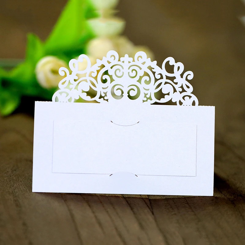 50Pcs Vintage Flower Laser Cut Table Name Place Cards Lace Name Message Setting Card Wedding Birthday Party Favor Decoration