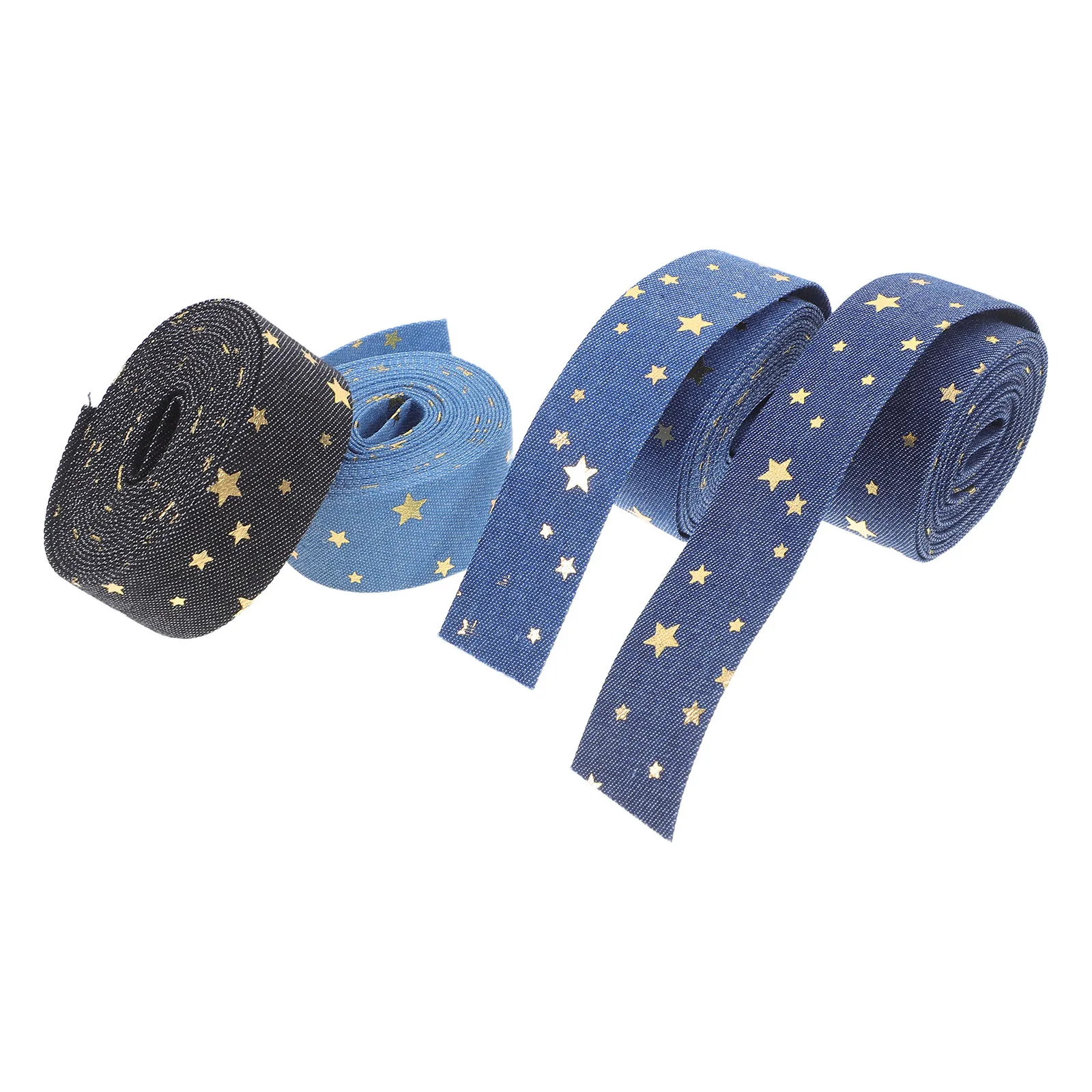 

4 Rolls Denim Fabric Ribbon Gold Foil Star Print Ideal Crafts Sewing Clothes Accessories Gift Wrapping Decoration