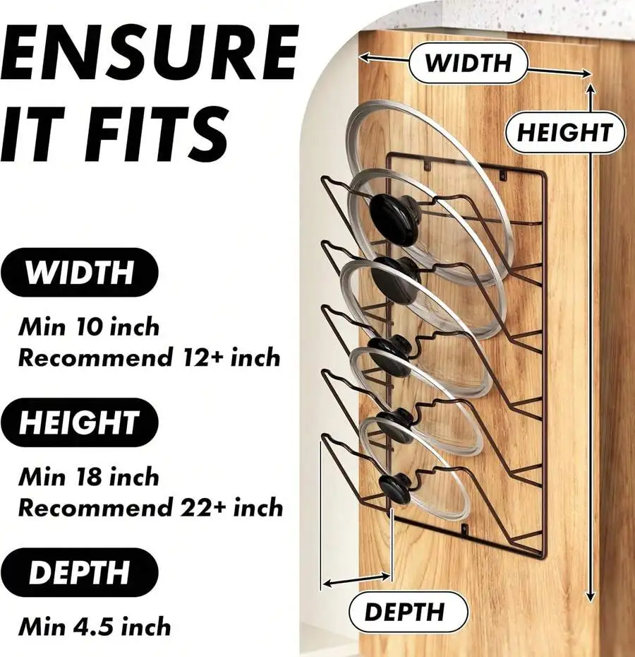 Simple Houseware Wall Door Mounted Pot Lid Rack, 9.5' Wx4.5 Dx17.2 H, Bronze Finish