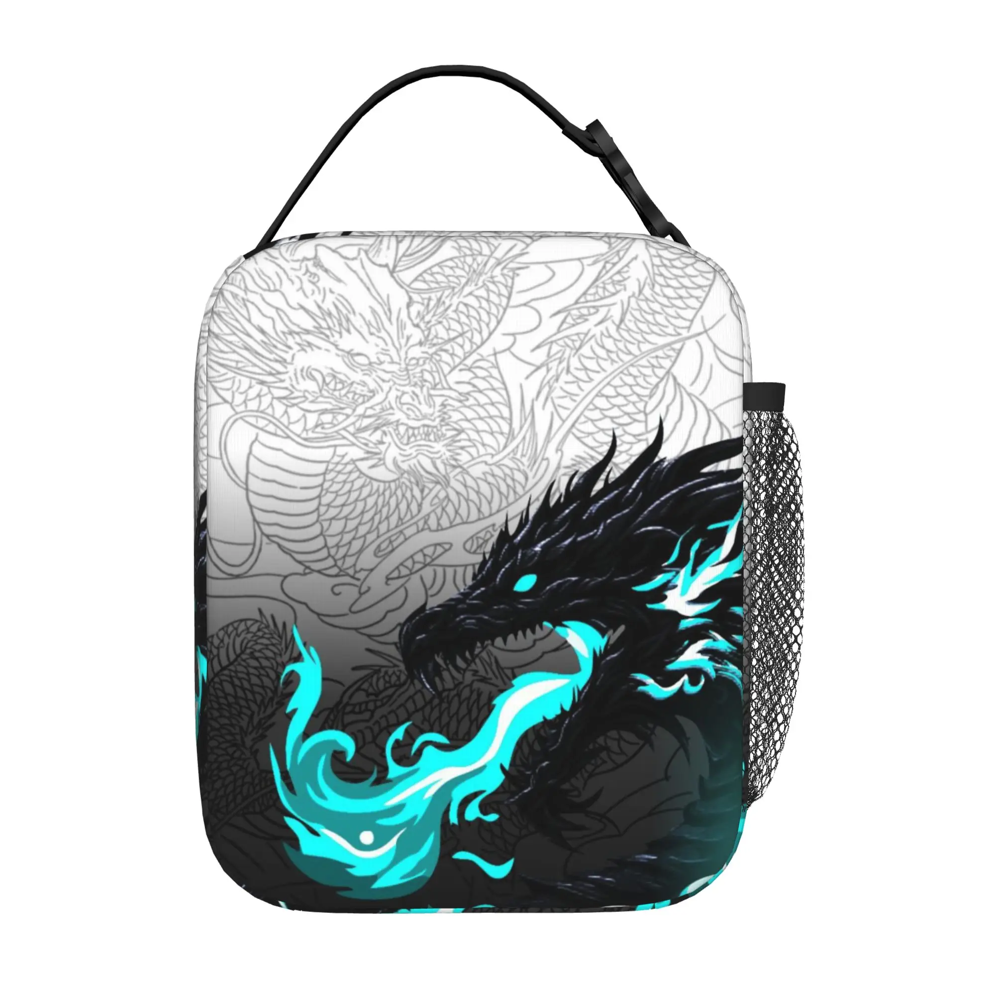 Back to school season  Storage Bag Black Dragon Cyan Smoke Design Washable Good Quality Classic Leakproof Lunch Bag