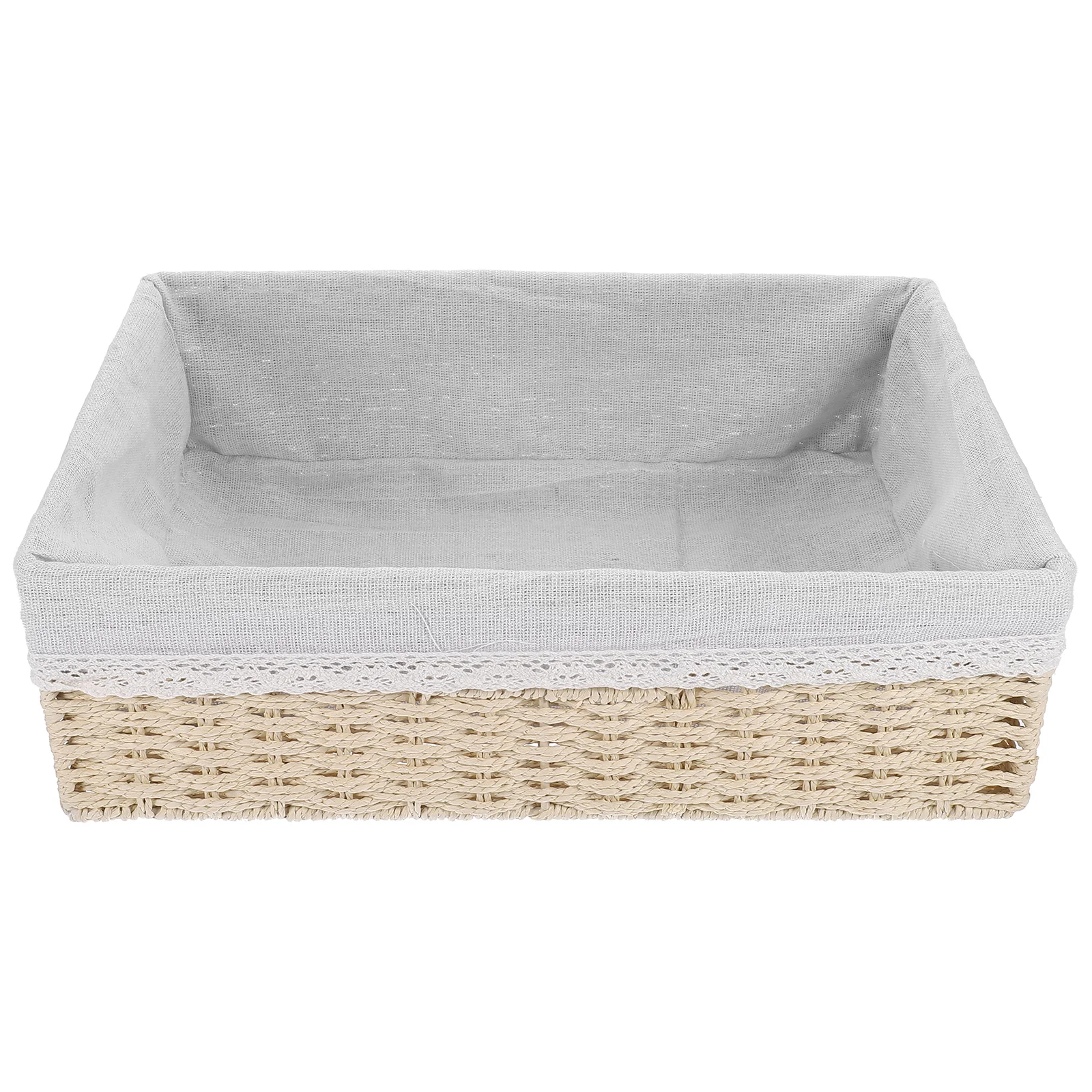 

Woven Storage Basket Beige Small Size 3 H Desk ganizer Plant Fiber Paper Rope for Snacks Books Cosmetics