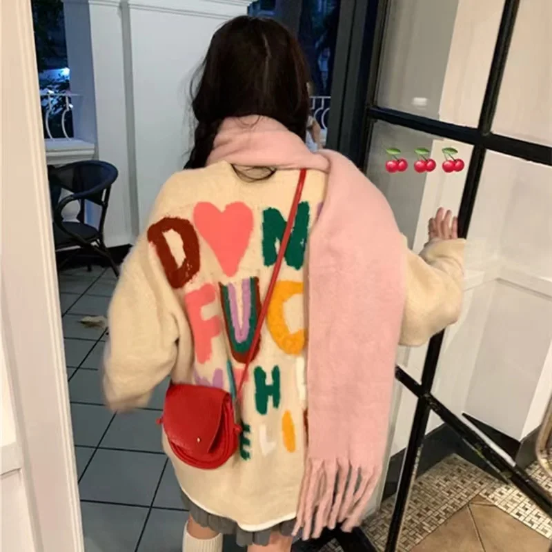 

Sweater Women Fashion Letter Print Knitwear Jumper Thicked Casual Oversized Rops Mujer Korean Fashion Y2k Knit Pullovers
