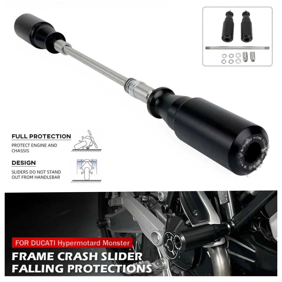 

For DUCATI Hypermotard 796 821 939 950 1100 Monster 696 796 Multistrada 950 Motorcycle Frame Slider Crash Protector Engine Pad
