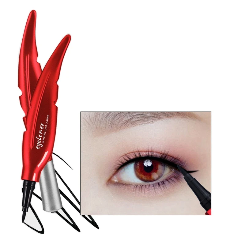قلم تحديد العيون السائل الأسود ، تصميم على شكل ريشة ، يدوم طويلاً ، مقاوم للماء ، قلم تحديد العين ، مستحضرات تجميل العيون الجميلة