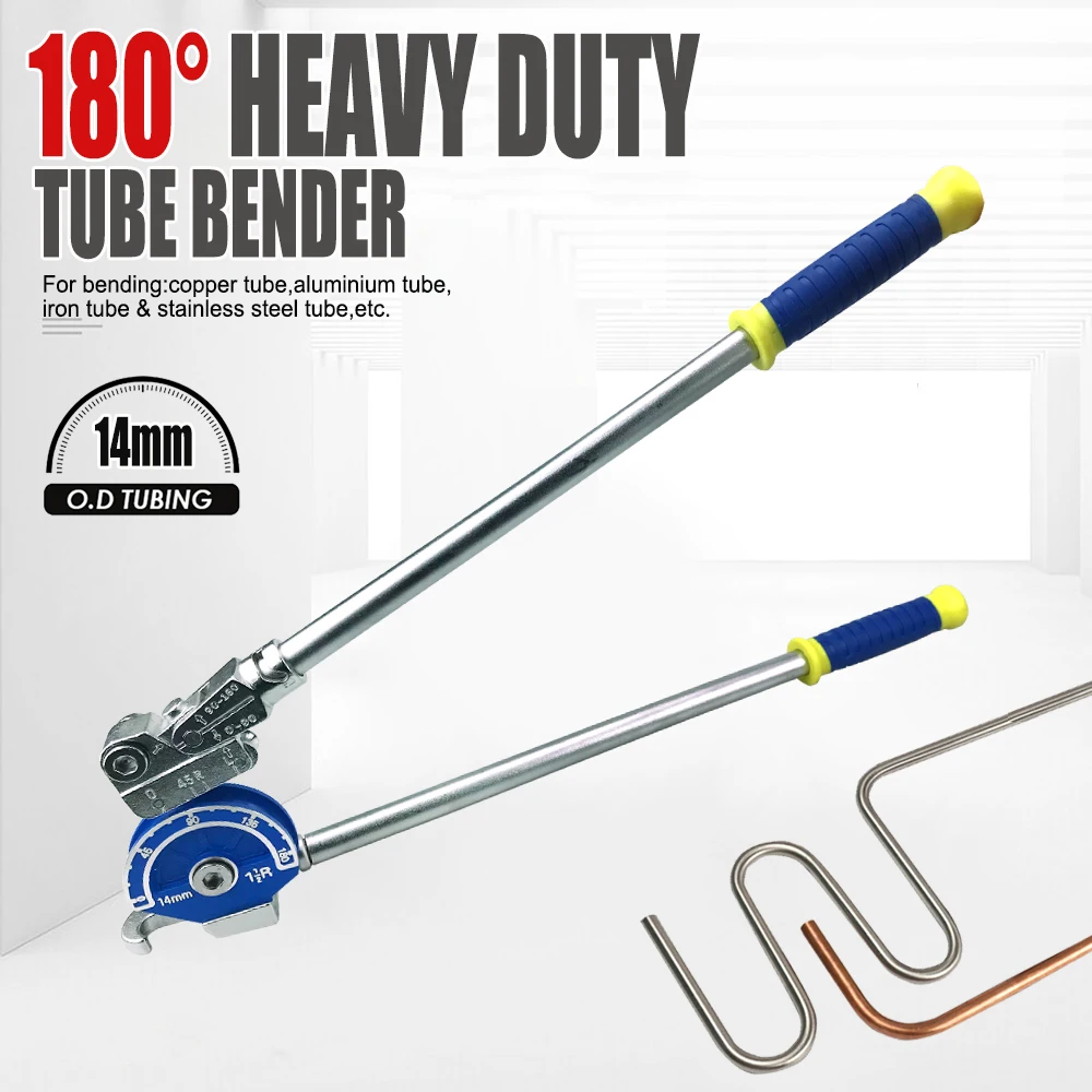Manual Tube Bender 14mm 0‑180° Labor‑Saving Bending Tool for Copper Aluminum Iron Stainless Steel Tubing HVAC Refrigeration Repa