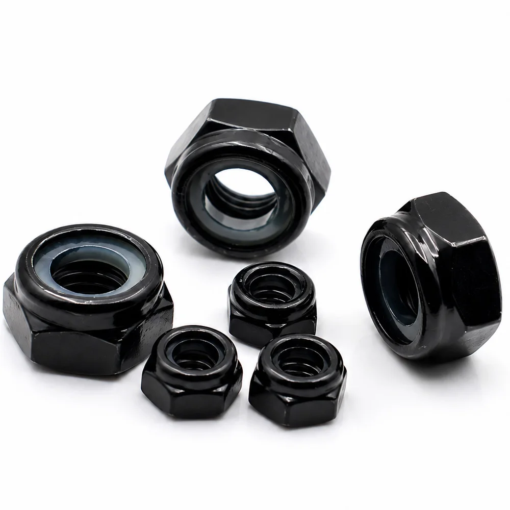 Schwarze 304 Edelstahl Kohlenstoffstahl Schwarz Verzinkte Nylon-Einsatz-Sicherungsmuttern Sechskantmuttern M2-M20 – Detail 4