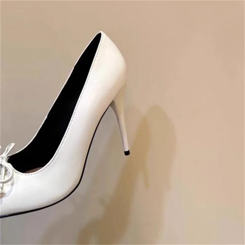 Butterfly-knot Shoes For Womens Round Toes Ladies' High Heels Female Pumps Leather Tacones Zapatos Mujer Solid Chassure Femme