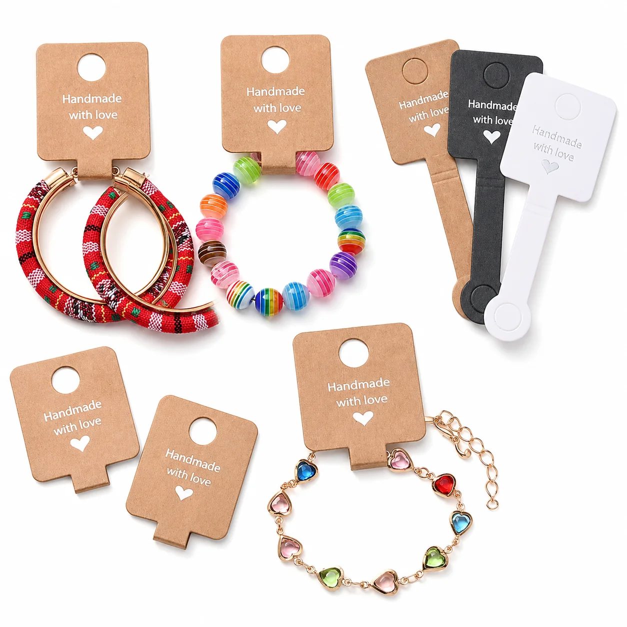 50 Stück Faltbare Armband-Displaykarten Selbstklebend Kraftpapier Weiße und Schwarze Karten-Etiketten für Schmuckverpackungen und Bastelmesse-Zubehör – Detail 1