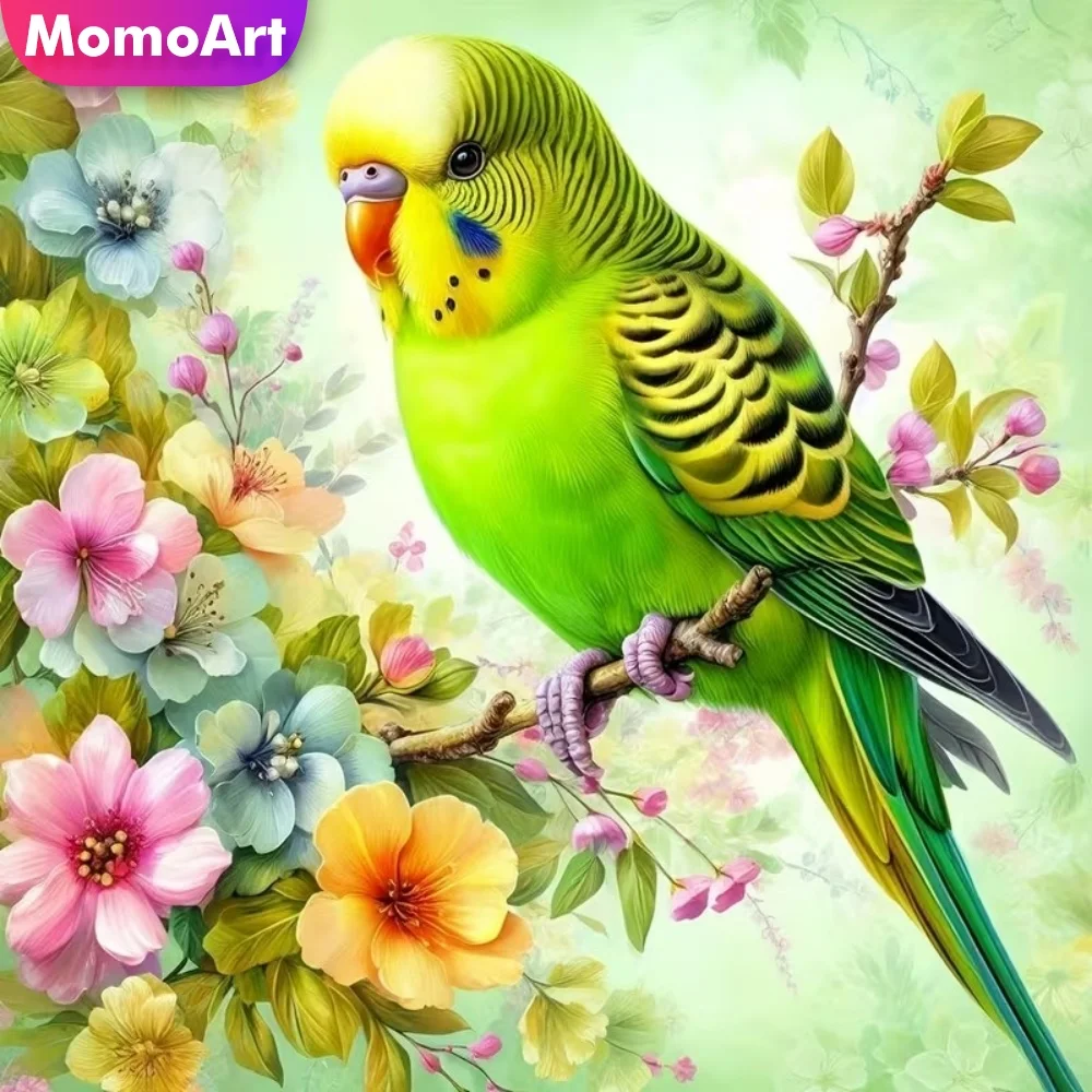 Momoart DIY Diamant-Mosaik Vogel Tier Vollflächiges Quadratisches Rundes Diamant-Gemälde Papagei Handarbeit Stickerei Blume Kindergeschenk