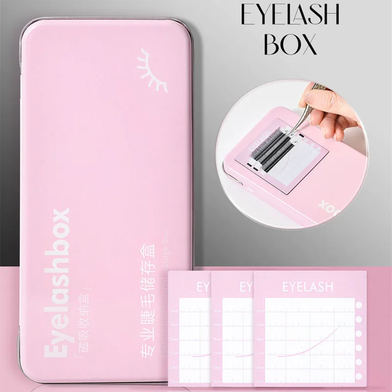 Magnetic Eyelash Extension Storage Box with 6 Lash Tiles False Eyelash Extension Storage Tool Grafting Eyelash Organizer Case