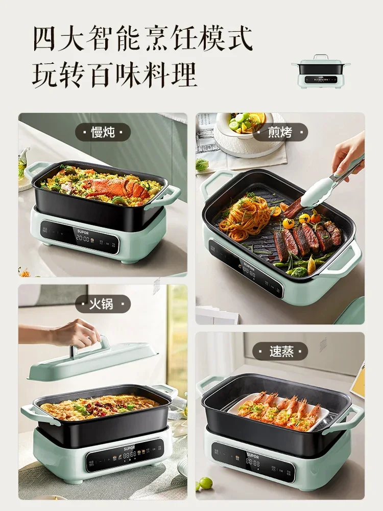 220V Multi Cooker with Grilling and Hot Pot Separation, Intelligent Roasting and Stewing Pot for Fish