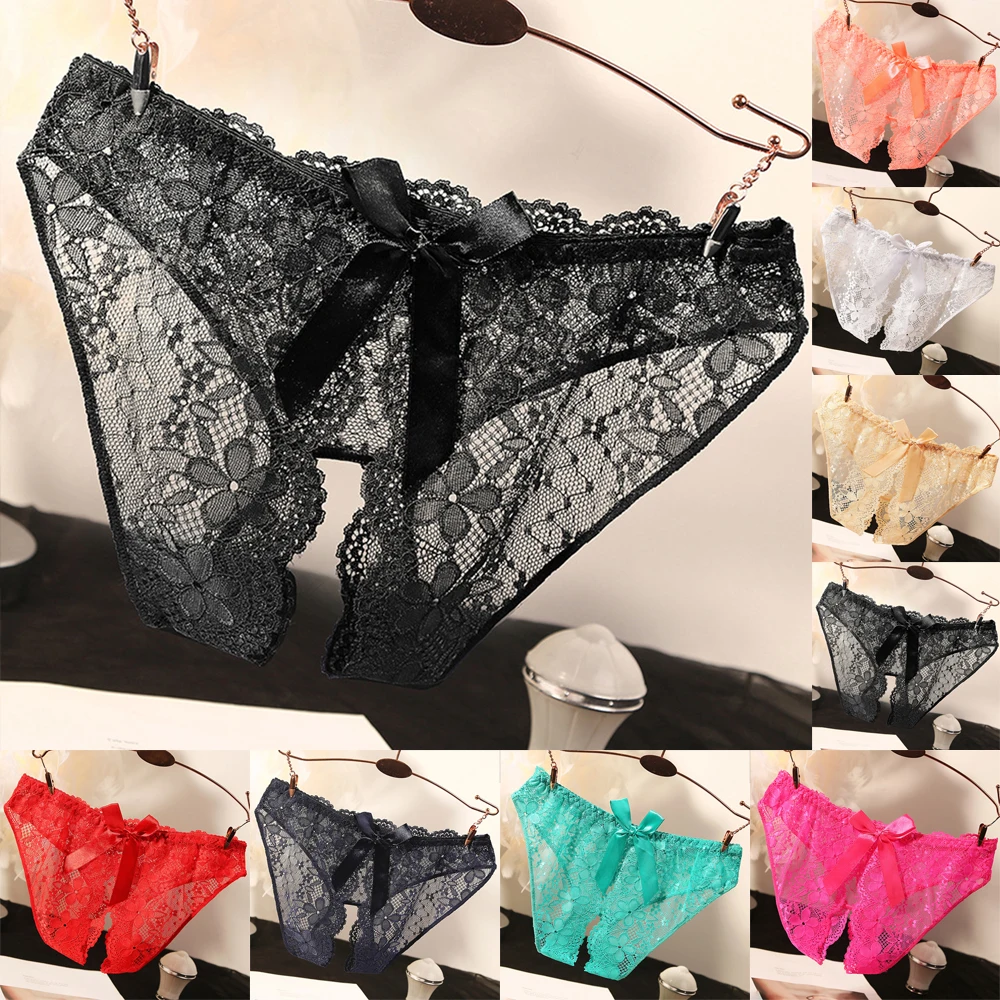 

Sexy Womens Lace Low Rise Panties Open Crotch Thong G-string Briefs Crotchless Breathable See Through Underwear