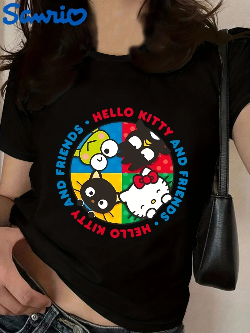 

Sanrio Hello Kitty Friends Cartoon Cute Print T-shirt Women Men Fashion Casual Summer Crew Neck Short Sleeve Sports Loose Top