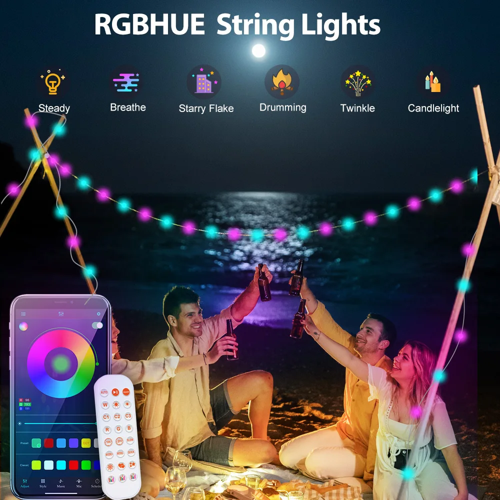 5m/10m/15m/20m tuya wifi bluetooth app inteligente led luz corda luzes de fadas para jardim natal festival decoração ao ar livre indoor