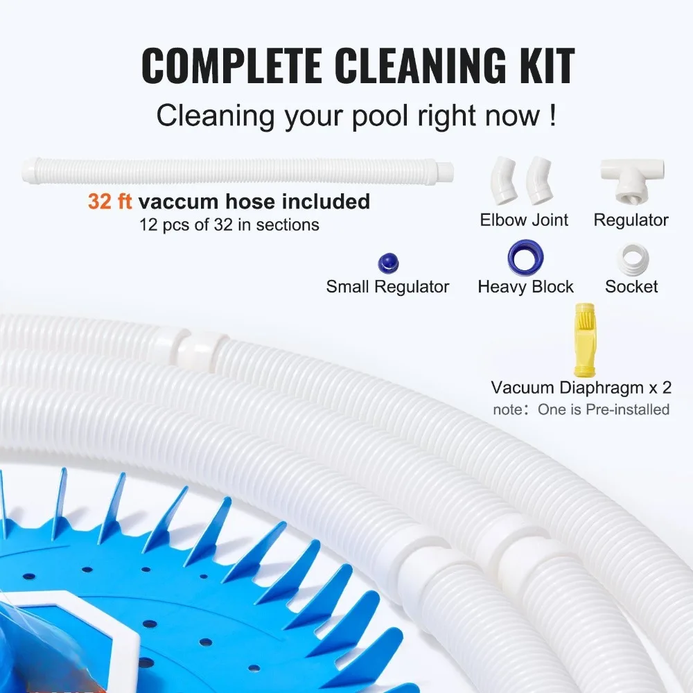 Automatic Suction Pool Cleaner, Low Noise Pool Vacuum Cleaner with Extra Diaphragm, Side Climbing Pool Cleaners