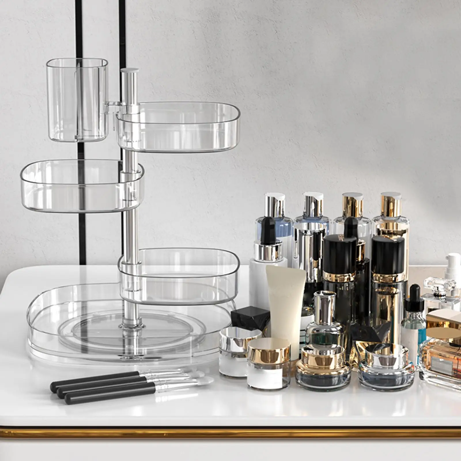 Adjustable Makeup Organizer with Rotating Feature for Brushes, Vanity, and Bedroom Storage